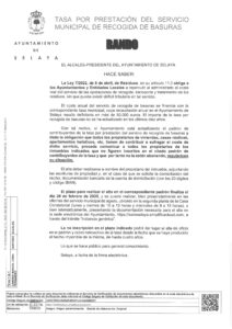 Bando tasa prestación del servicio recogida de basura