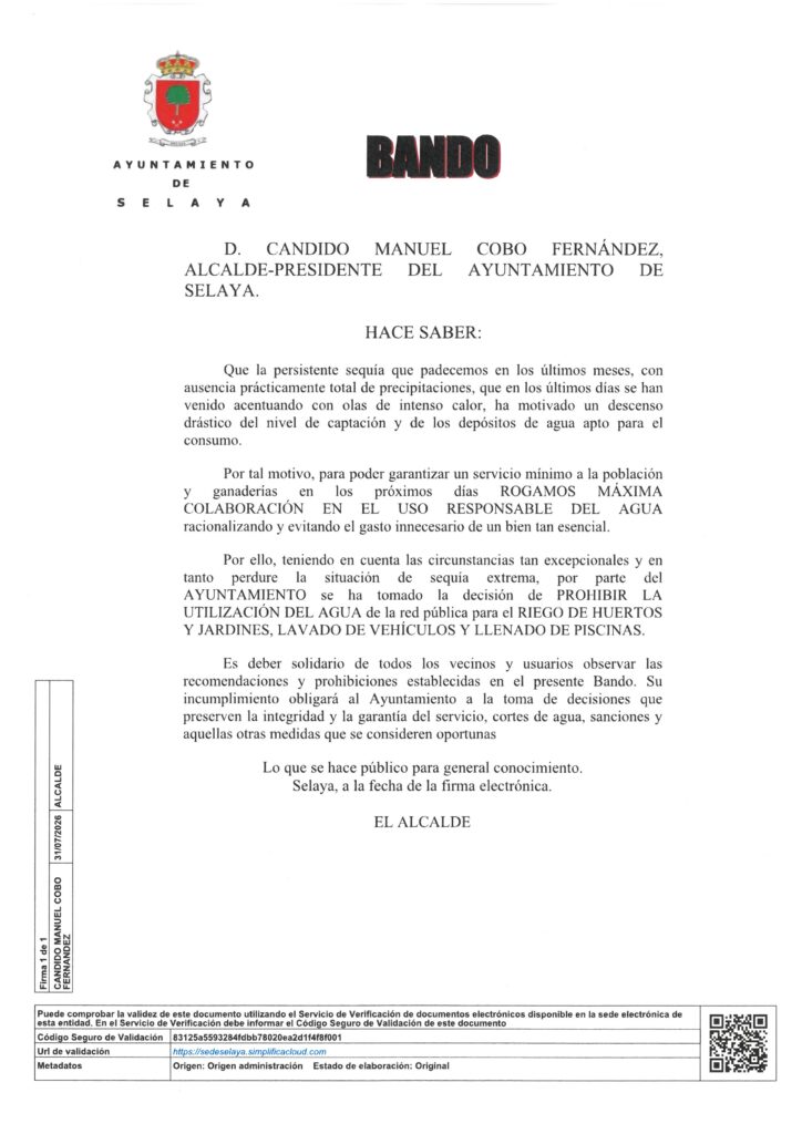 Bando restricción de agua